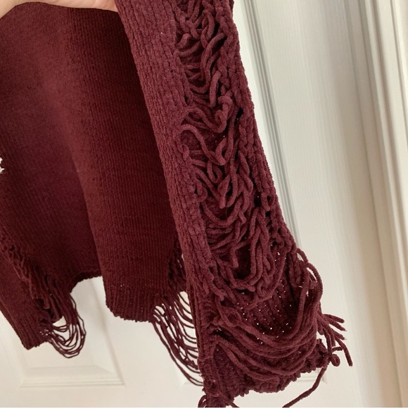 Boohoo Emma Maroon Distressed Chenille Jumper Sweater - Picture 7 of 10